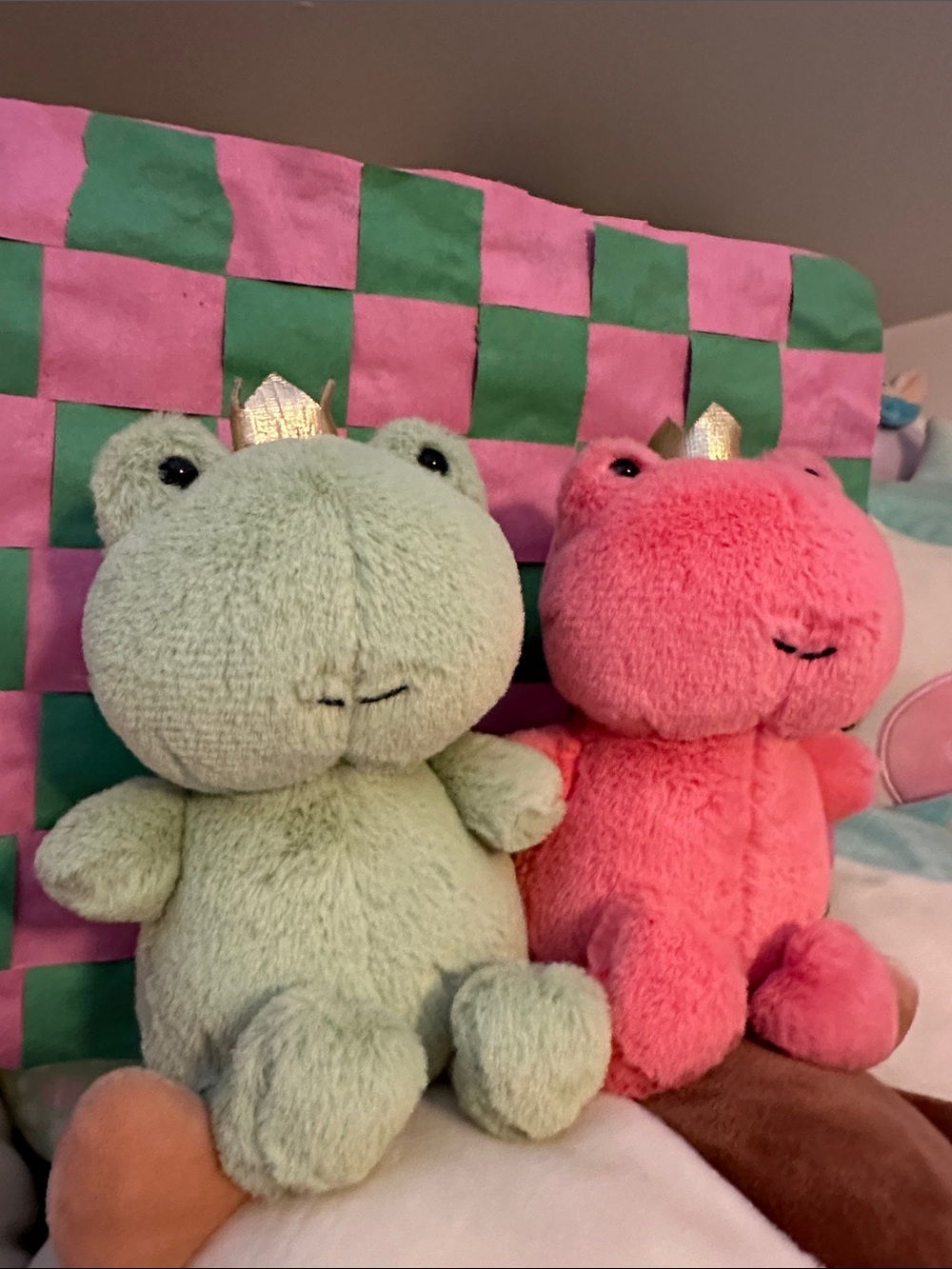 Jellycat Retired Crowned Croaker Frog Duo Pink Green Prince Princess Plush Set